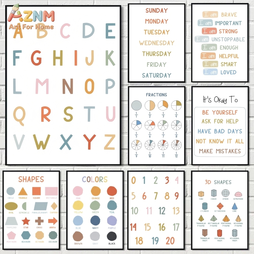 Kids Education Alphabet Numbers - AZNM Quadro de Parede Educacional em