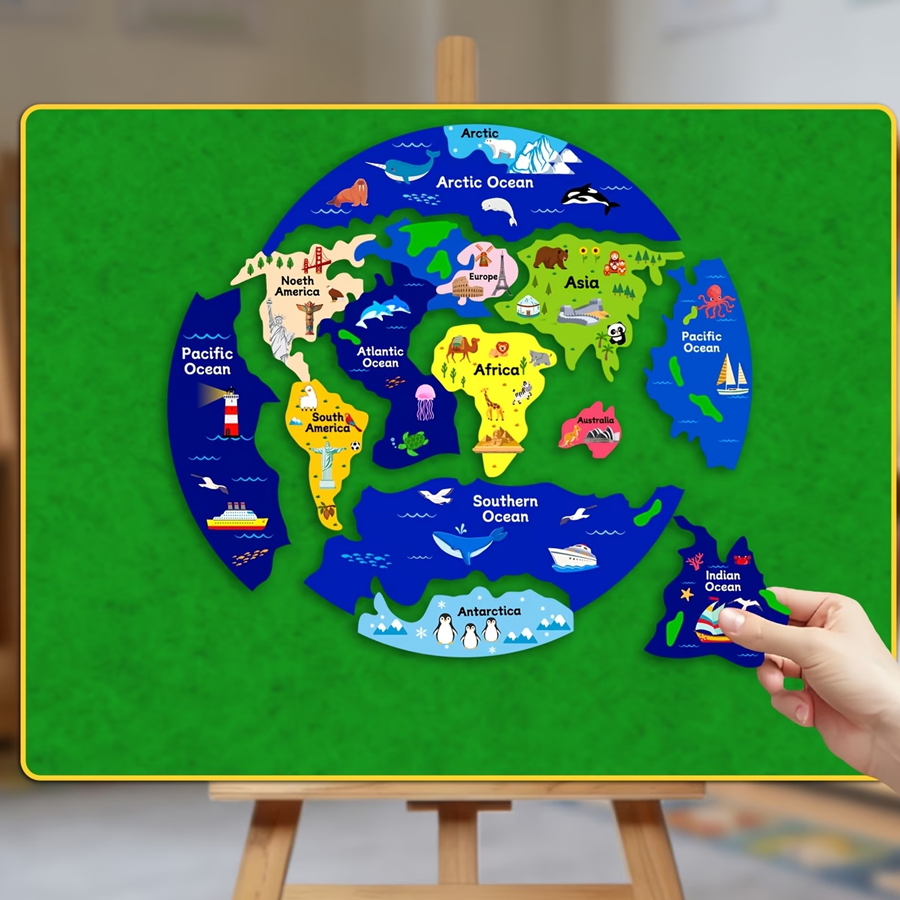 Kids Education World - Quebra-Cabeça de Feltro do Mapa Mundial