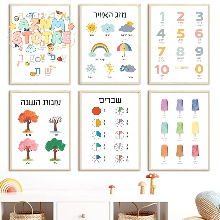 Kids Education Alphabet Numbers - Pintura em tela 2D, alfabeto hebraico,