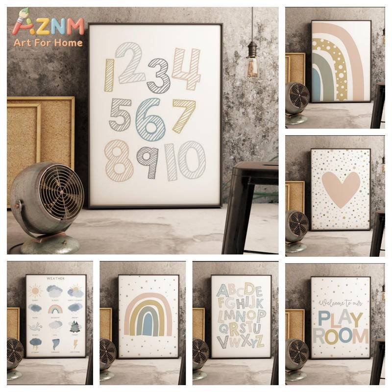 AZNM Quadro de Parede Educacio - Kids Education Alphabet Numbers avaliação e preço