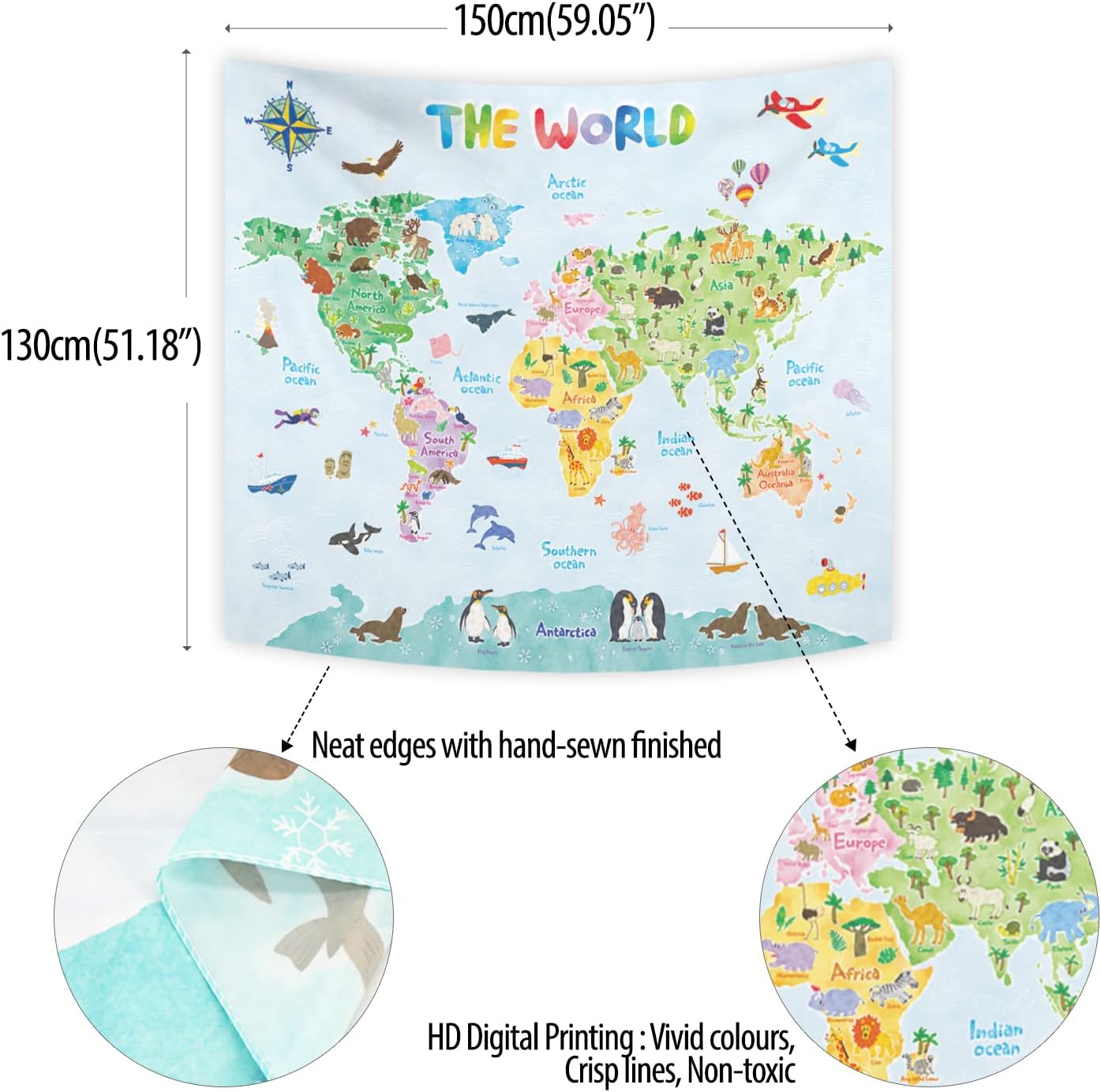 Crianças mapa do mundo tapeçar - Kids Education World avaliação e preço