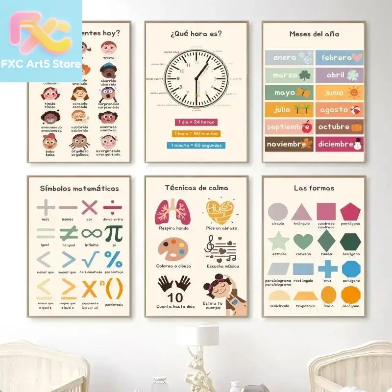 1 peça de arte de parede boho  - Kids Education Alphabet Numbers avaliação e preço